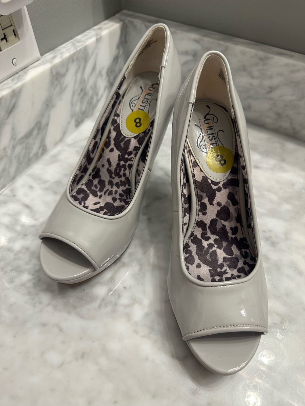 Light Grey Peep-Toe Pumps - Size 8